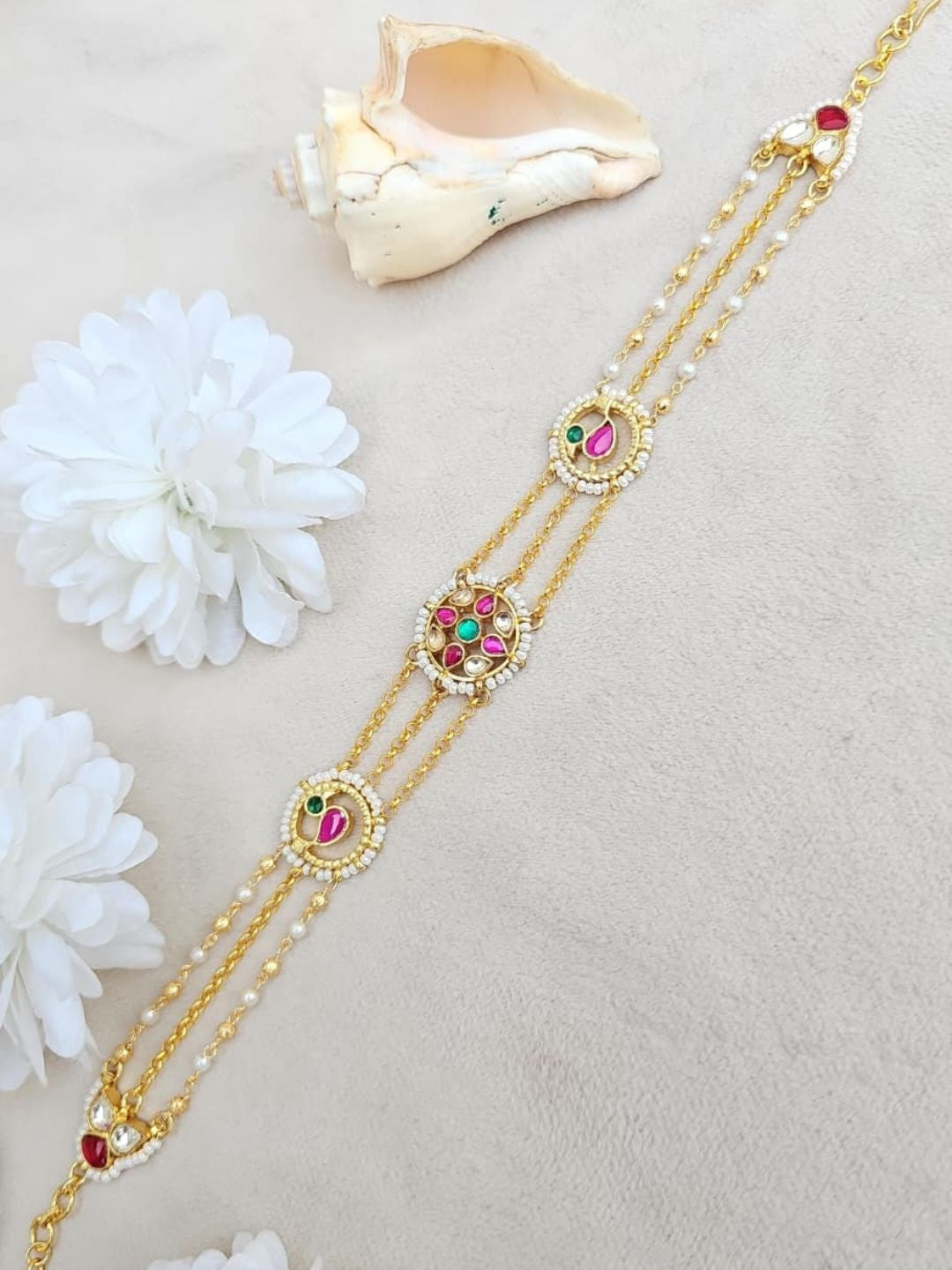 Ishhaara Pearl Kundan Layered Mathapatti - handcrafted Indian jewellery