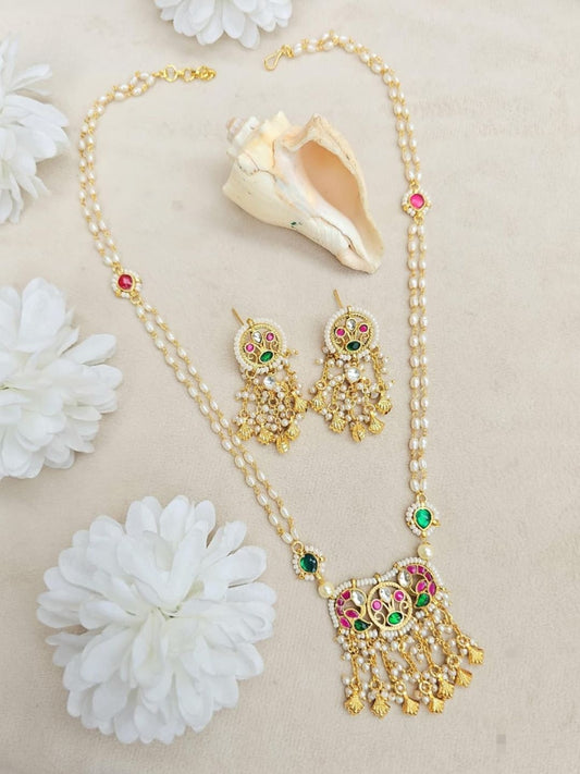 Ishhaara Pearl Kundan Necklace Earrings Set - handcrafted Indian jewellery