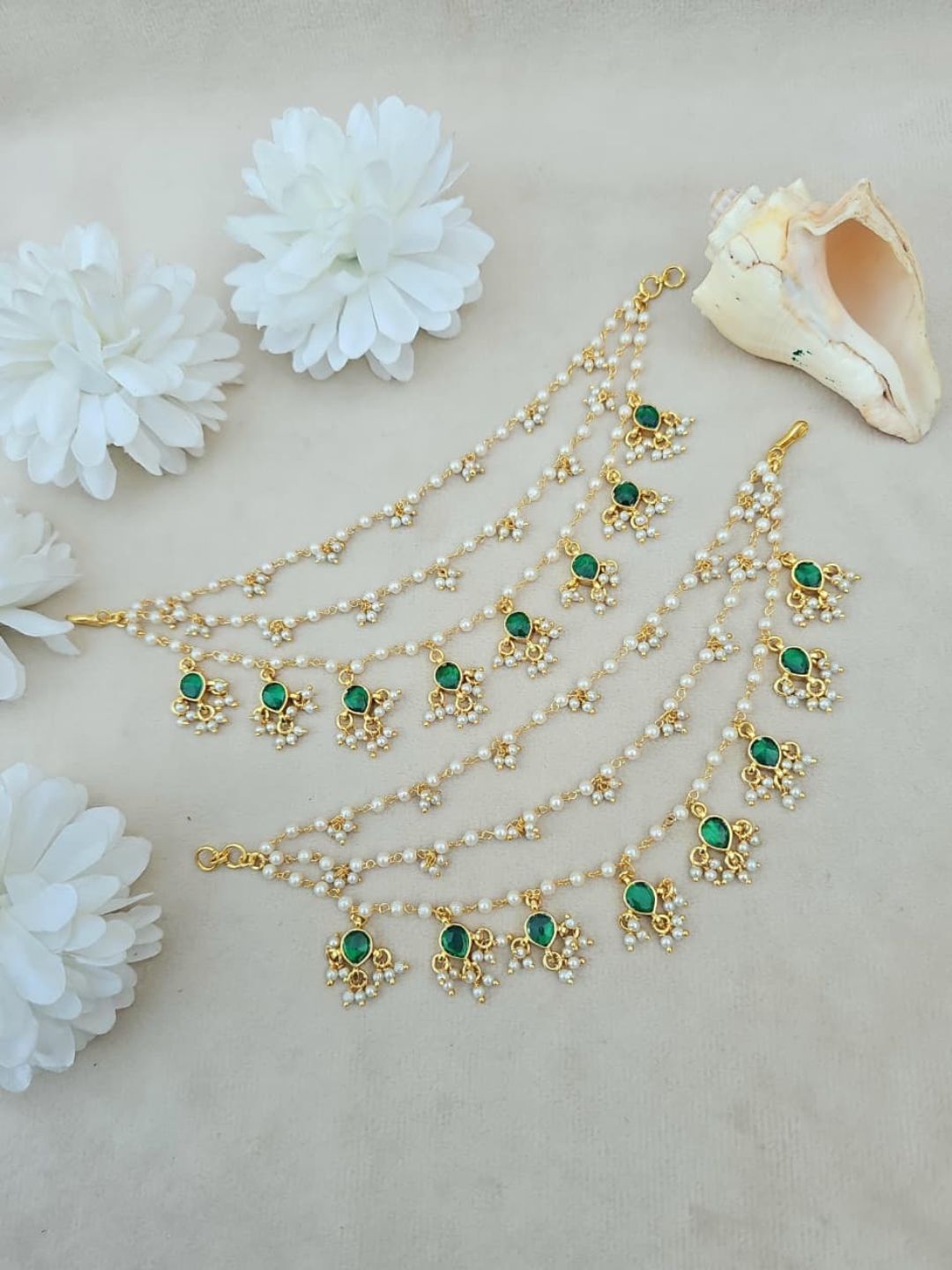 Ishhaara Pearl Layered Beads Ear Chain