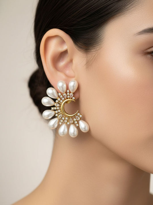 Ishhaara Pearl Moon Earrings