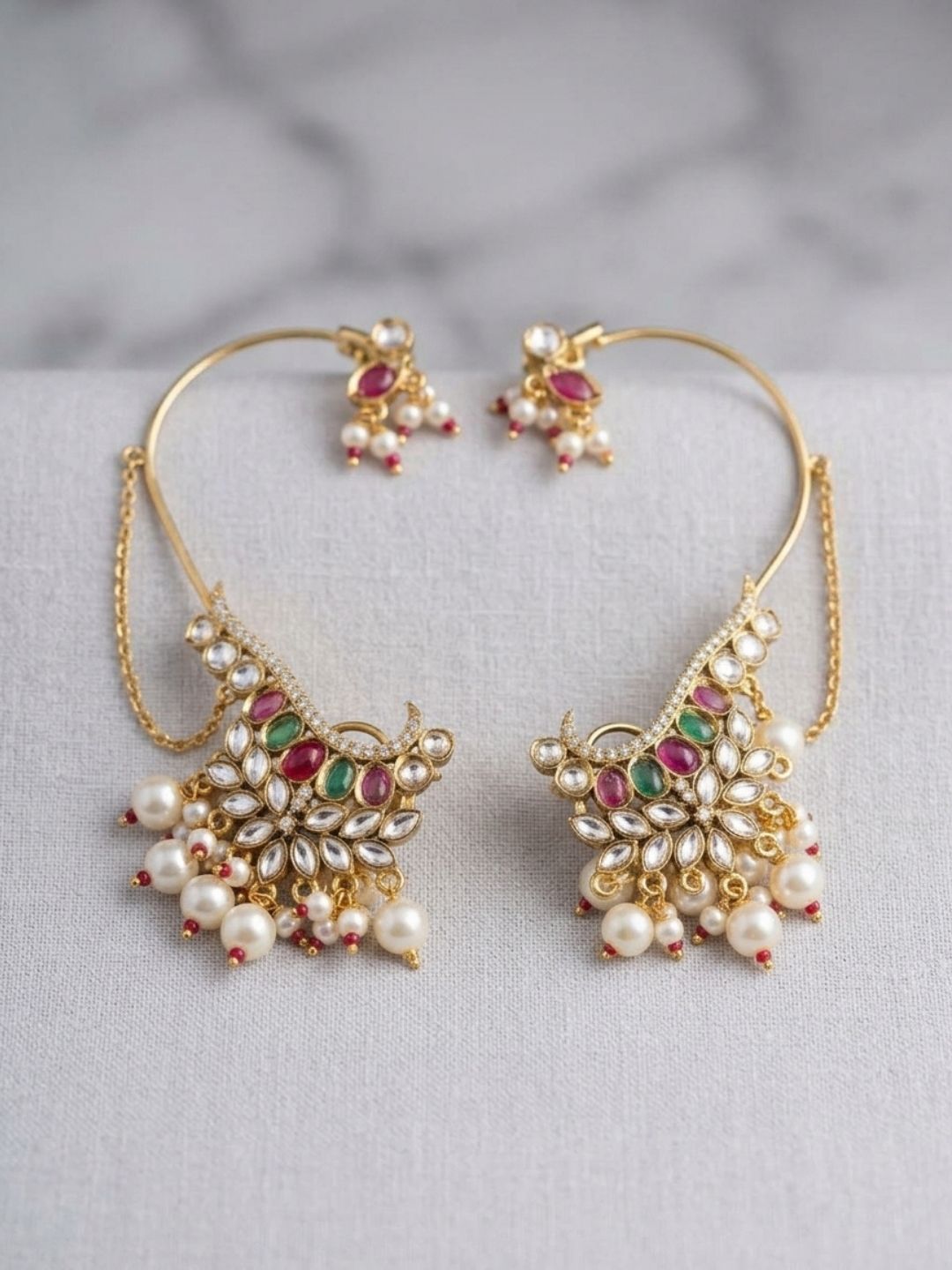 Ishhaara Pearl Studded Designer Earcuff Earrings
