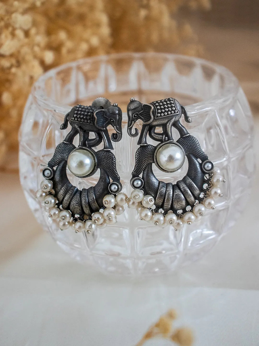 Ishhaara Pearl Studded Elephant Earrings