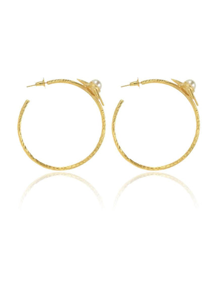 Ishhaara Pearl Sunflower Big Hoop Earring