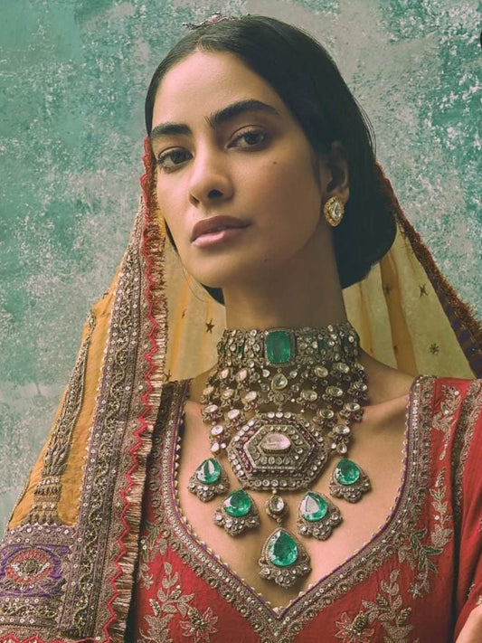 Ishhaara Pearls Partika Hexagon Polki Necklace Set