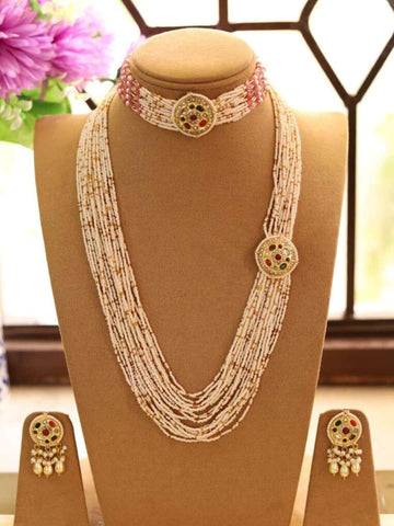 Ishhaara Pearls Statement Choker And Long Necklace Set