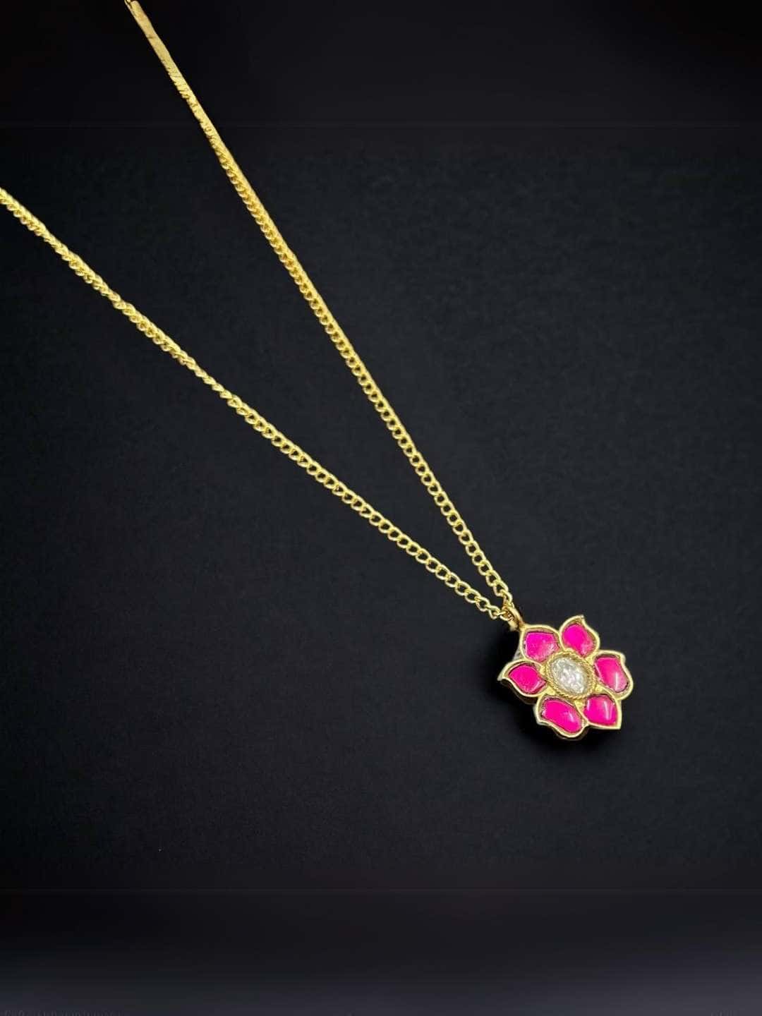 Ishhaara Pink  Elegant Ruby Stone Flower Design Pendant Necklace