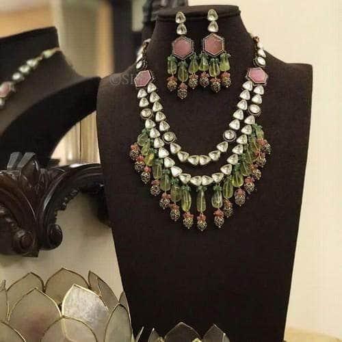 Ishhaara 2 Side Pendant Polki Necklace Set