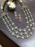 Ishhaara Pink 3 Layer Moissanite Kundan Stone Necklace