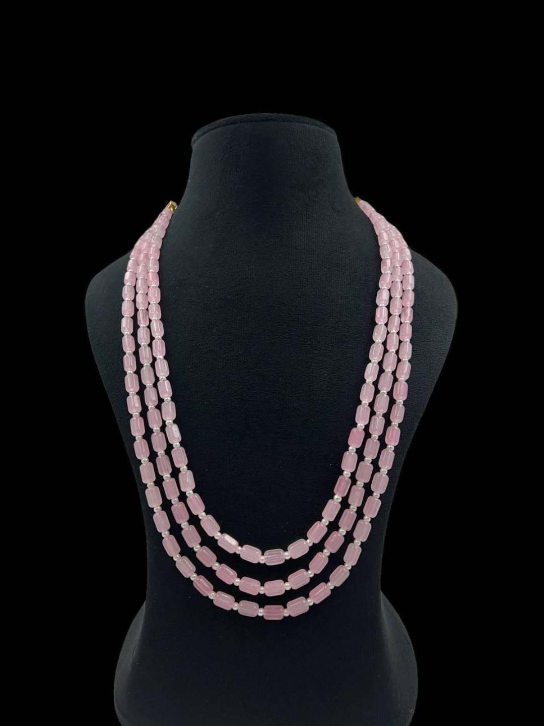 Ishhaara Pink 3 Line Pearl Mala Necklace