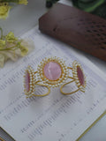 Ishhaara Pink 3 Stone Round Raw Crystal Bangles With Pearls