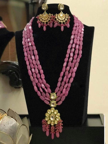 Ishhaara Pink 4 Layered Long Pendant Necklace