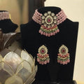 Ishhaara Pink Aayushi in Drop Stone Multi Bead Choker Necklace Set
