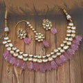 Ishhaara Pink Abstract Kundan Beaded Necklace Set