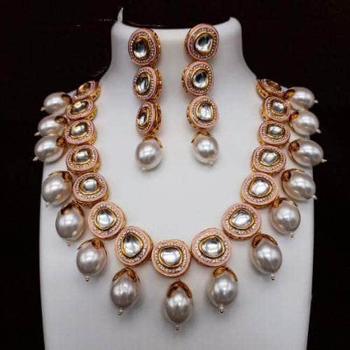 Ishhaara Ad Meena Kundan Pearls Necklace And Earring Set