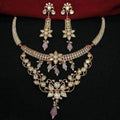 Ishhaara Pink Ad Stone Kundan Leaf Necklace Set
