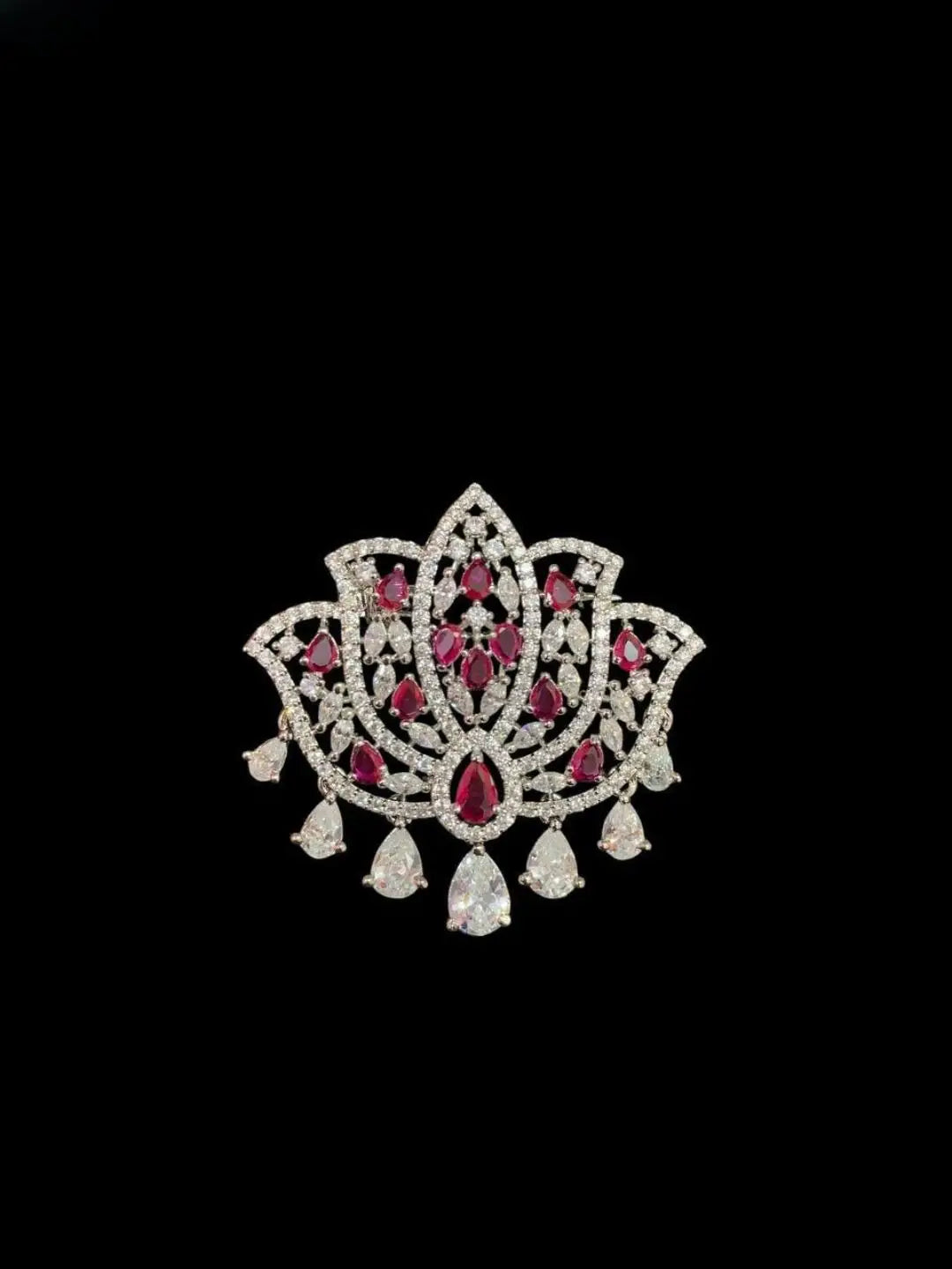 Ishhaara Pink Ad Stone Studded Lotus Shaped Brooch