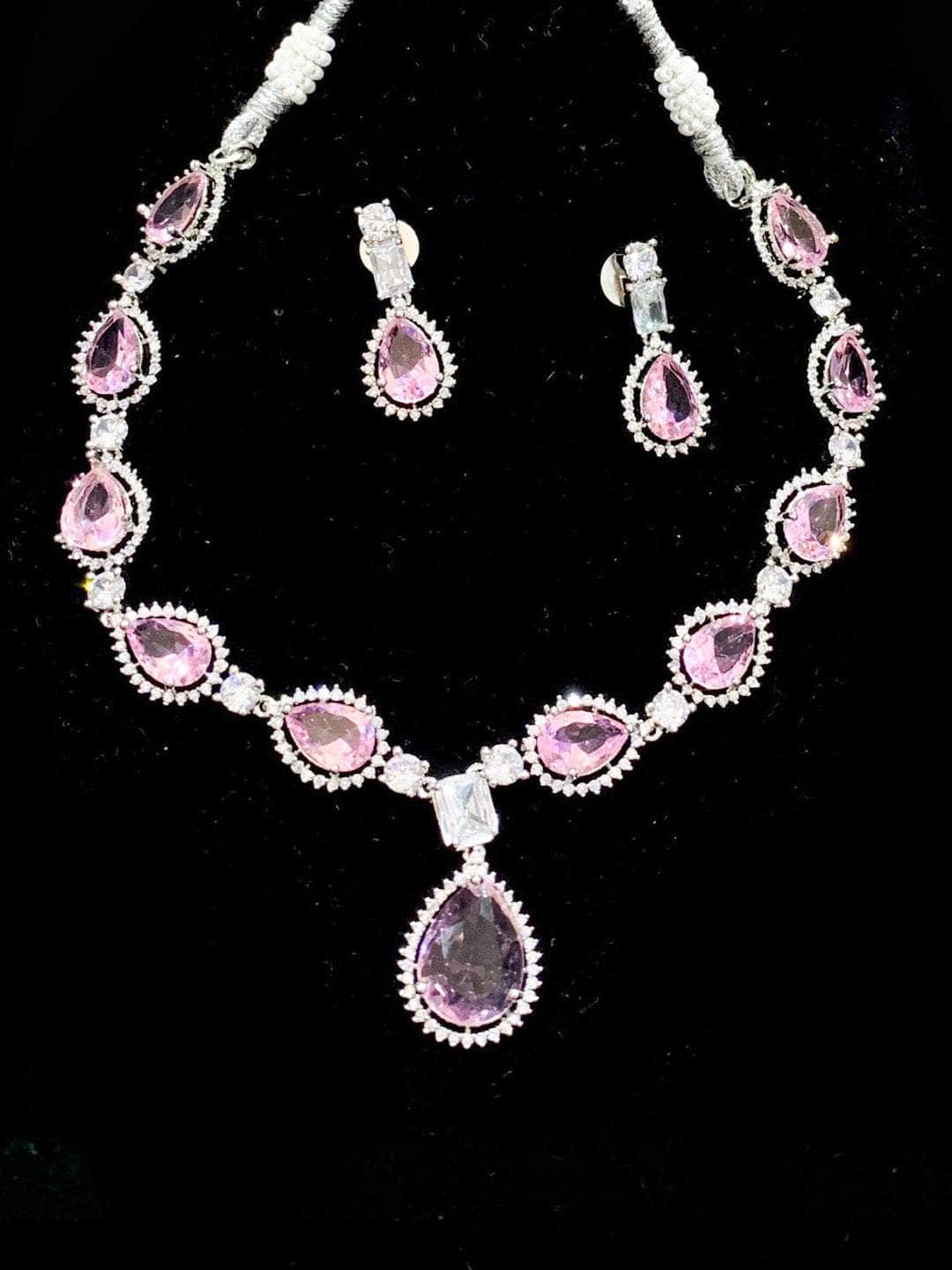 Ishhaara Pink American Diamond Brass Gorgeous AD Necklace