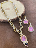 Ishhaara Pink American Diamond Doublet Stone Necklace Set