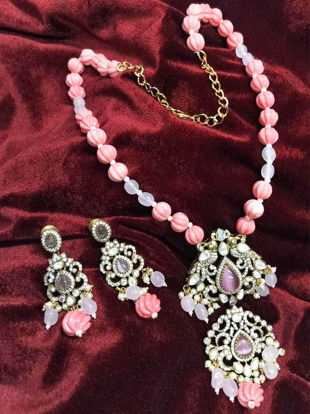 Ishhaara Pink Antique Victorian Peacock Pendant Necklace