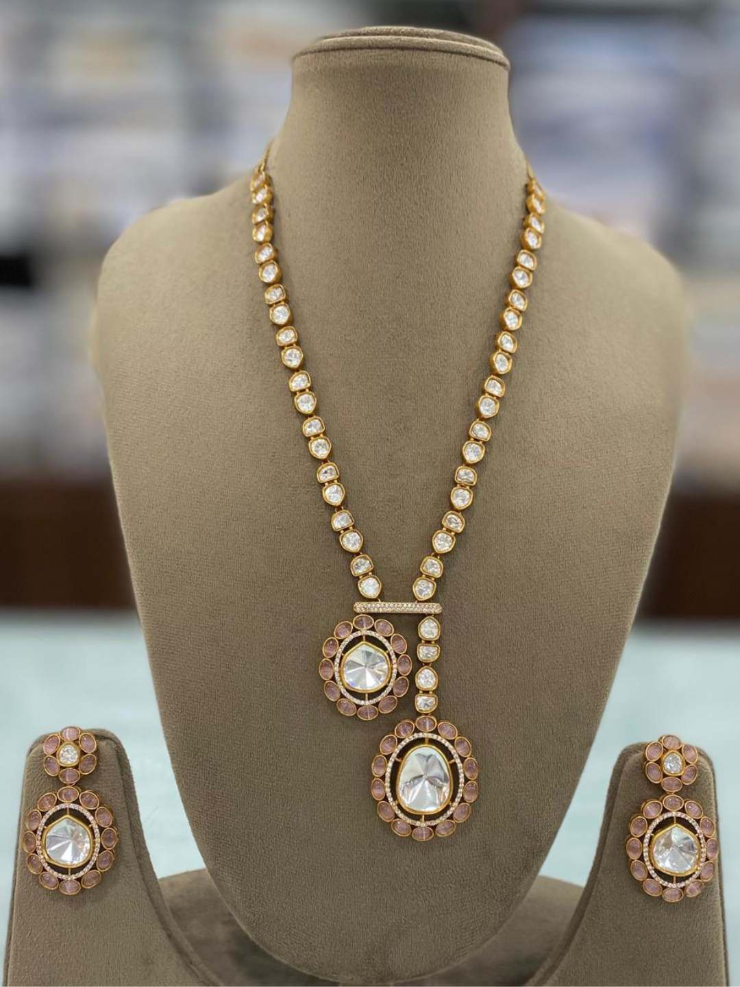 Ishhaara Pink Asymmetric Stylish Polki Kundan Necklace