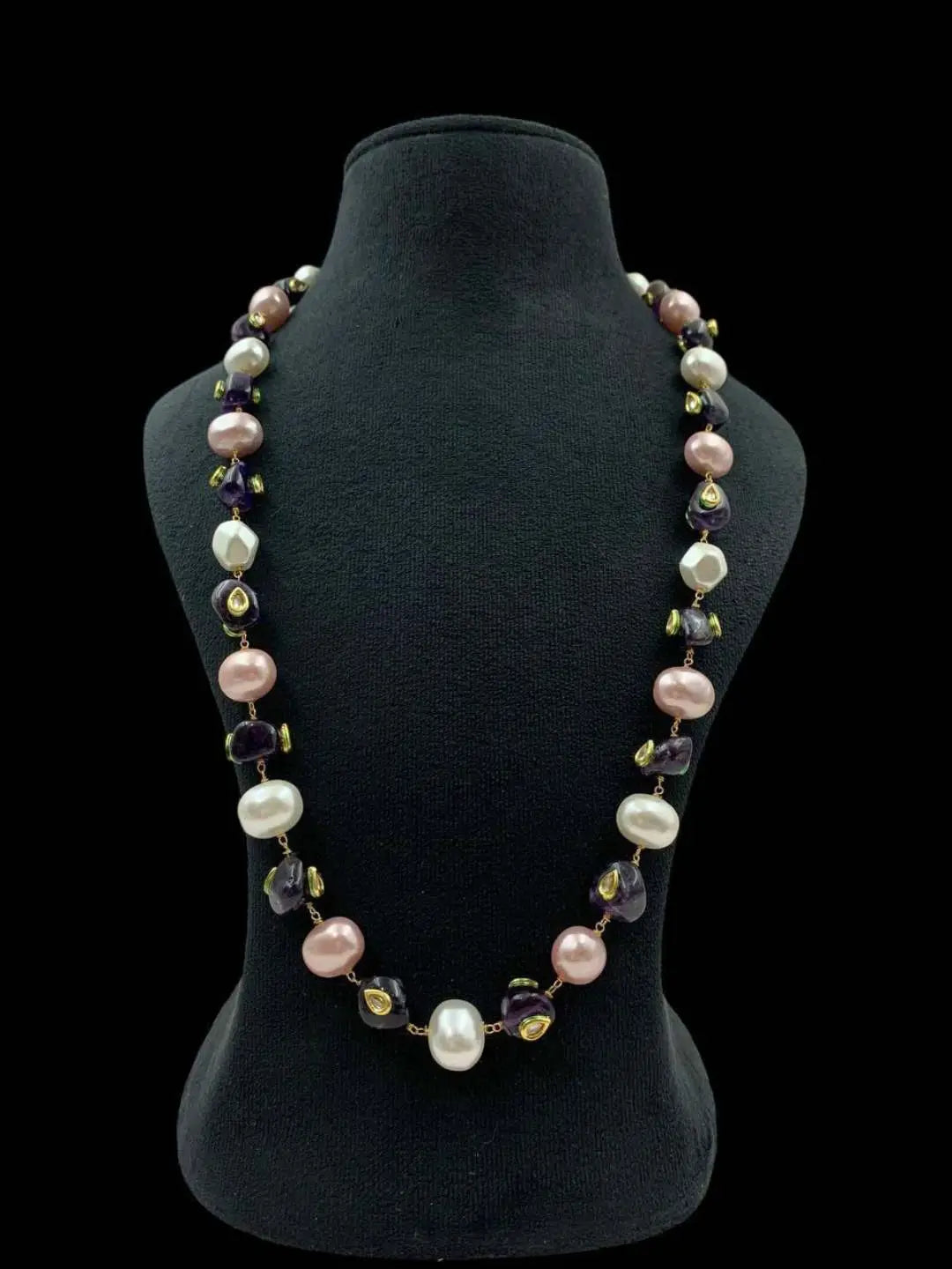 Ishhaara Pink Baroque And Pearl Studded Necklace
