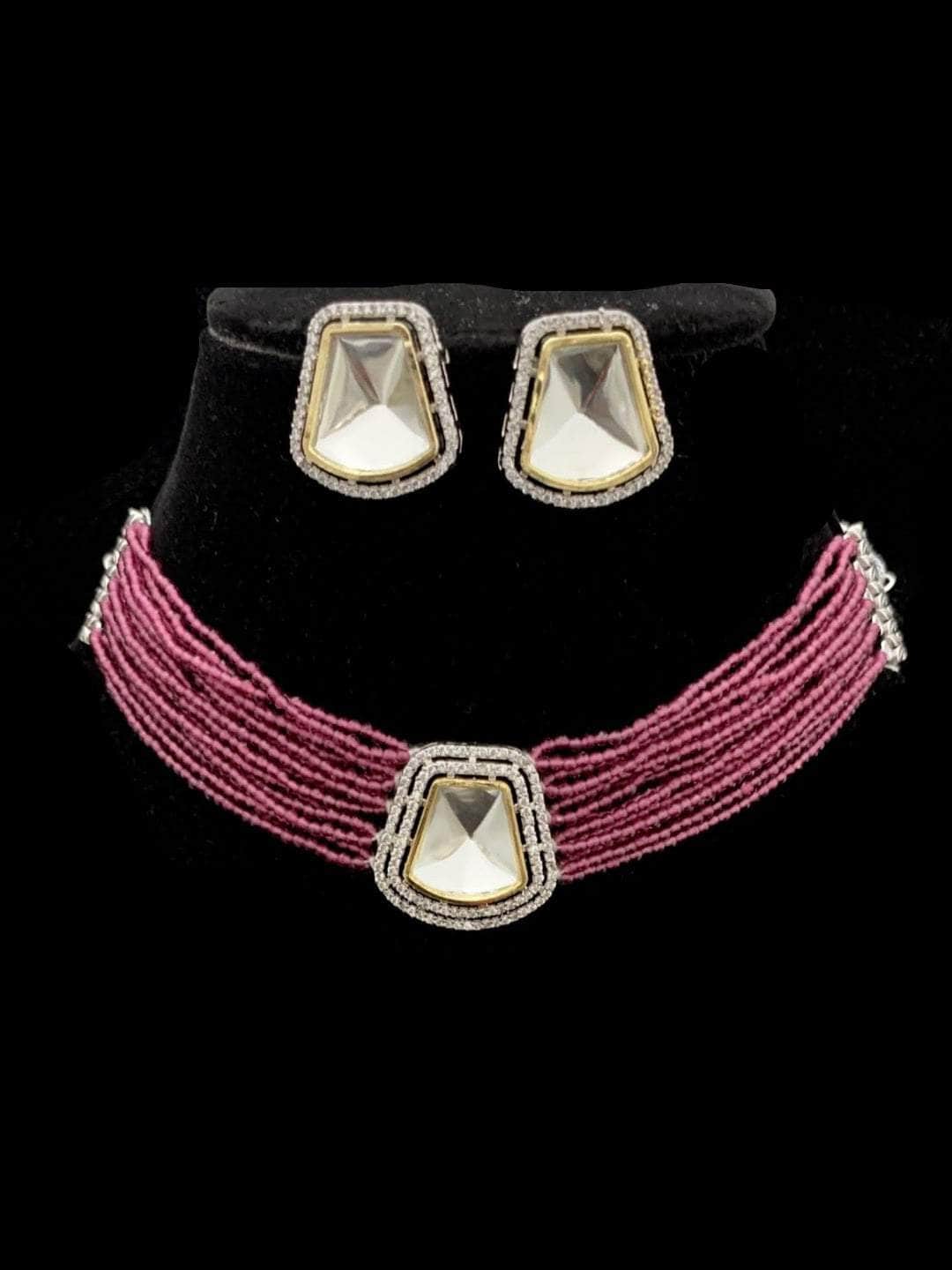 Ishhaara Pink Bead Jungle Necklace