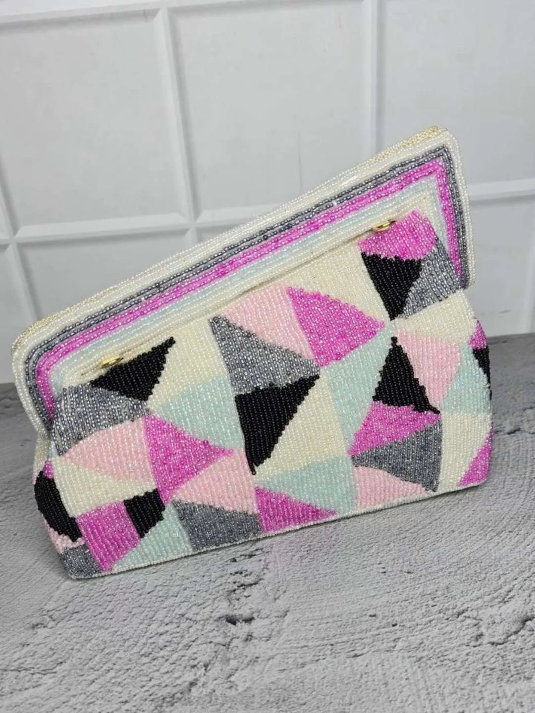 Ishhaara Pink Beaded Designer Flap Clutch Bag