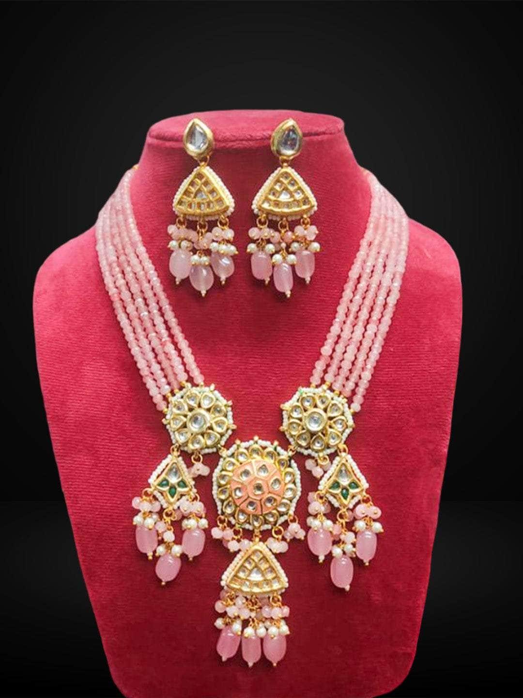 Ishhaara Pink Beaded Statement Necklace Set