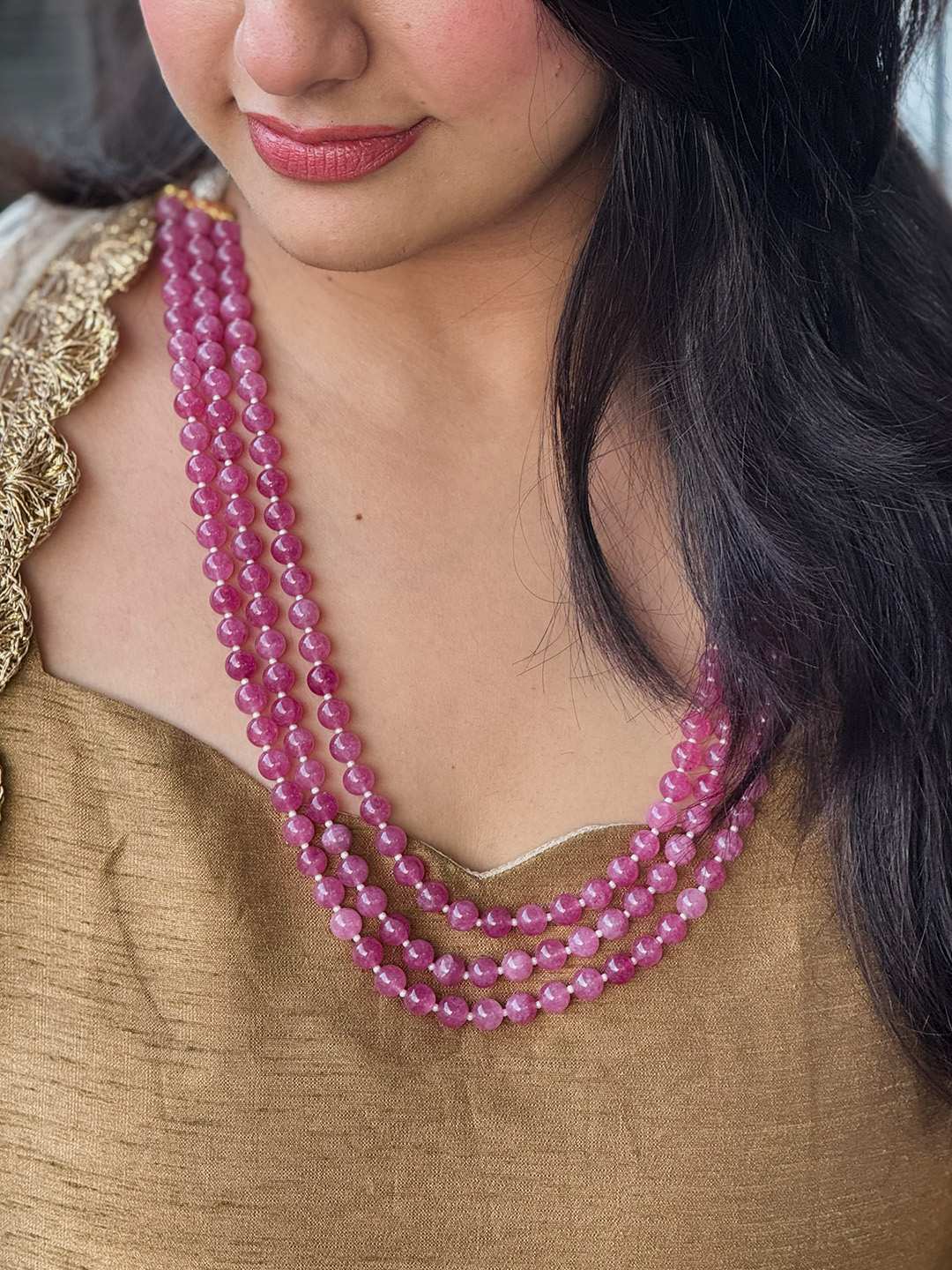 Ishhaara Pink Beads Beaded Layered Necklace