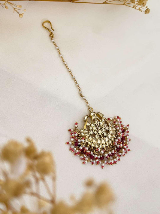 Ishhaara Pink Beads Studded Pachi Kundan Teeka