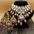 Ishhaara Pink Big Kundan Drop Pendant Necklace Set