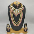 Ishhaara Pink Big Kundan Long And Short Necklace Earring And Teeka Set
