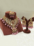 Ishhaara Pink Big Kundan Long Pendant Necklace Set