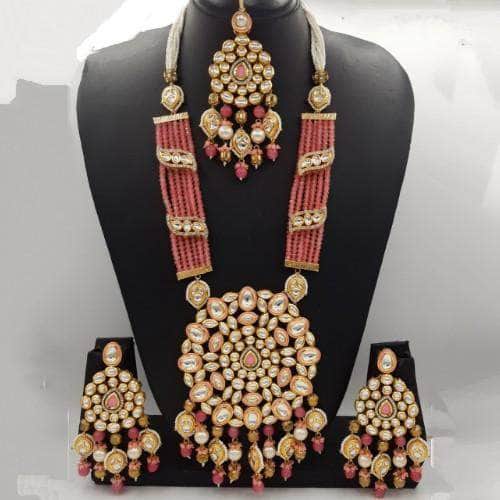 Ishhaara Pink Big Kundan Pendant Onex Necklace And Earring Set