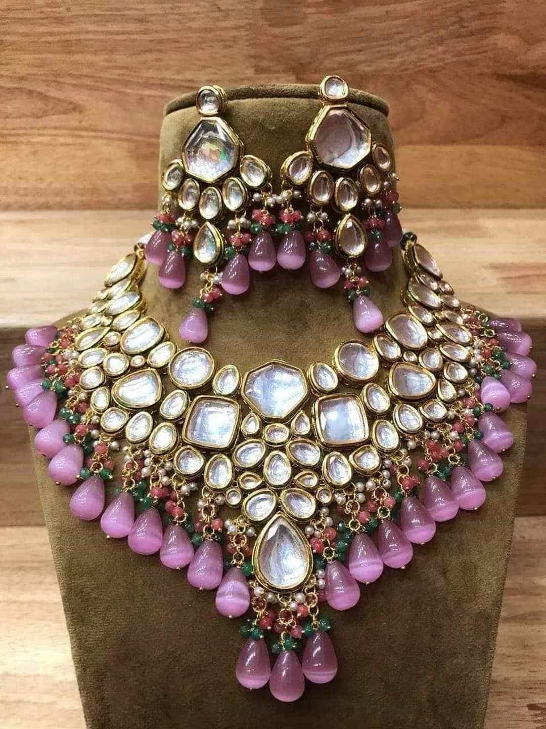 Ishhaara Pink Big Kundan Precious Stone Necklace