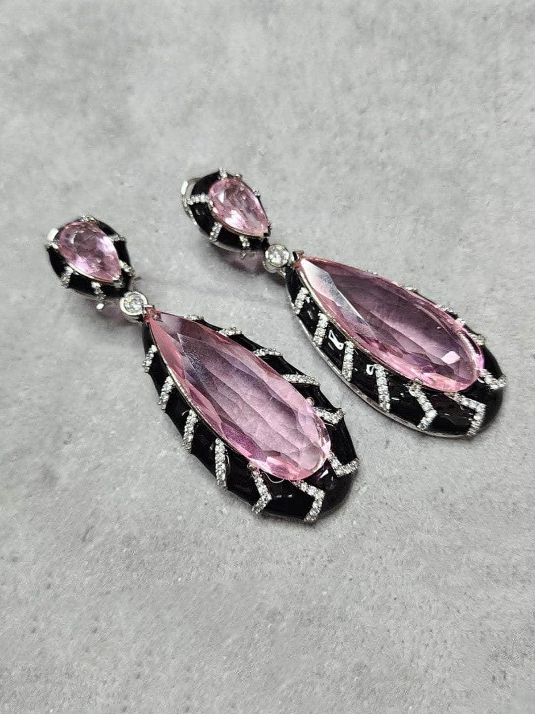 Ishhaara Pink Black Handcrafted Drop Earrings