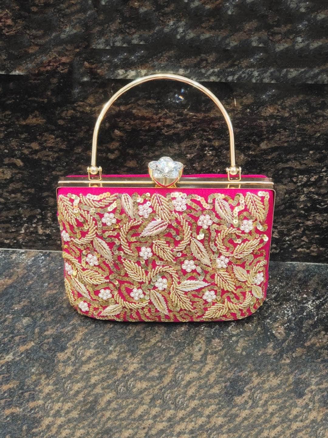 Ishhaara Pink Bridal Embroidery Box Clutch