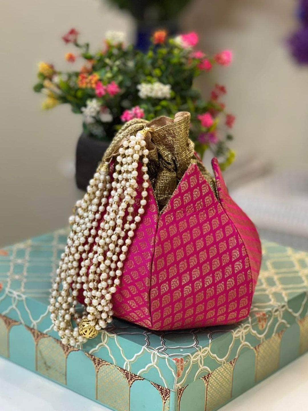 Ishhaara Pink Bridal Lotus Potli Bag
