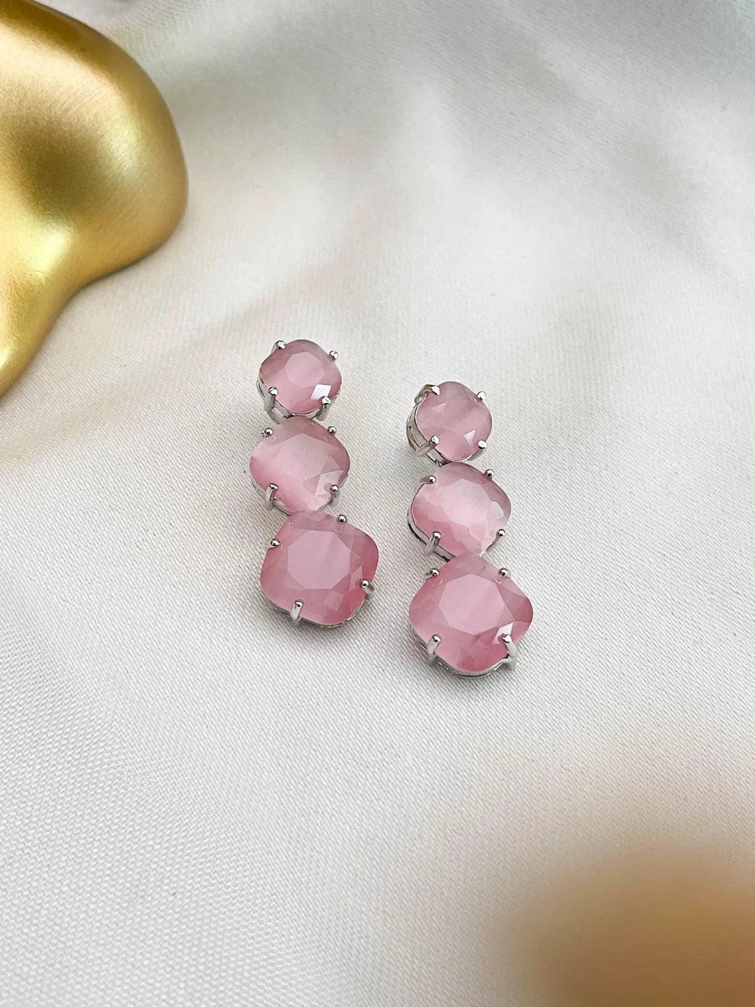 Ishhaara Pink Classic Stone Studded Earrings