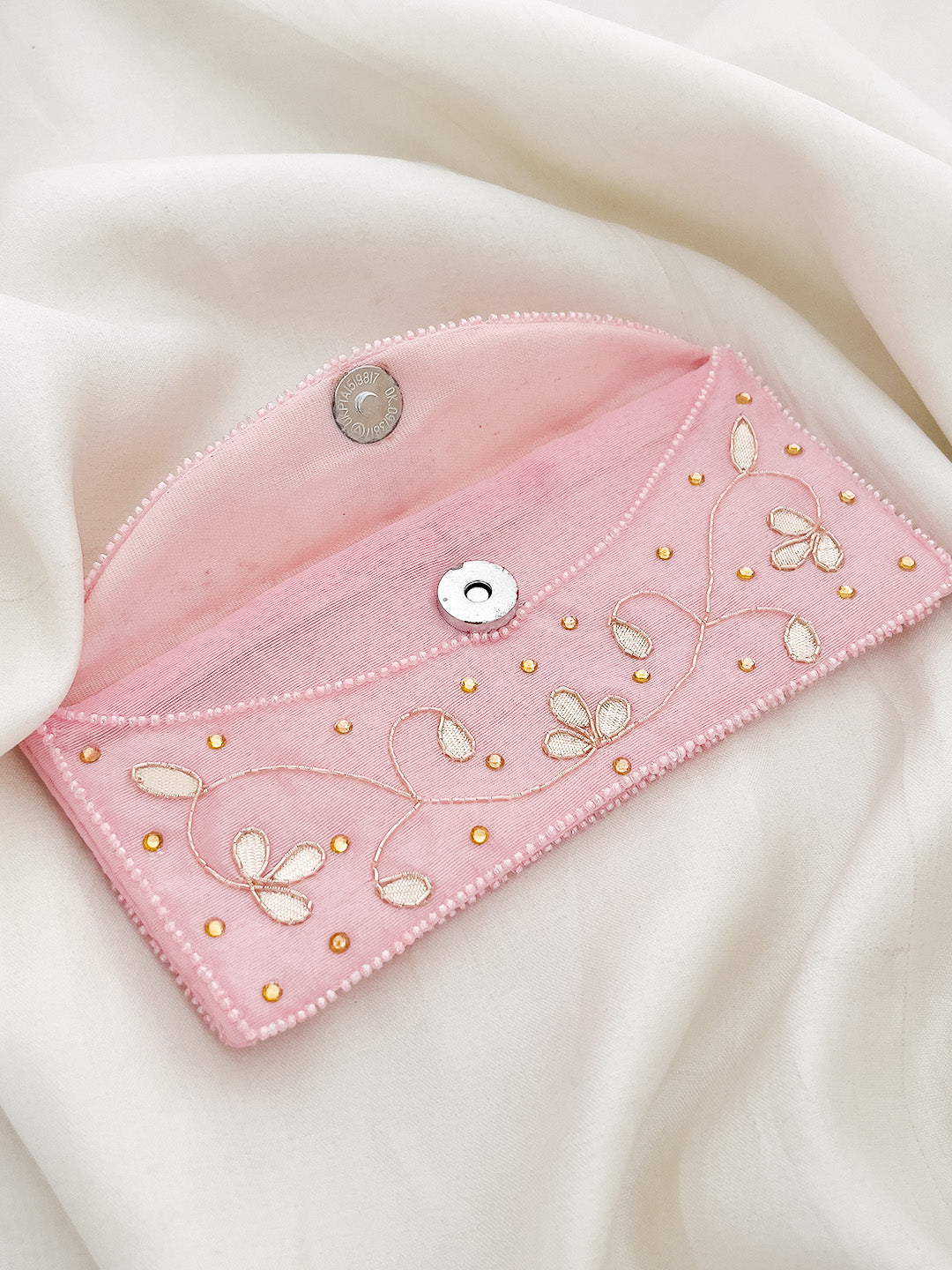 Ishhaara Pink Colored Floral Embroided Envelope Clutches