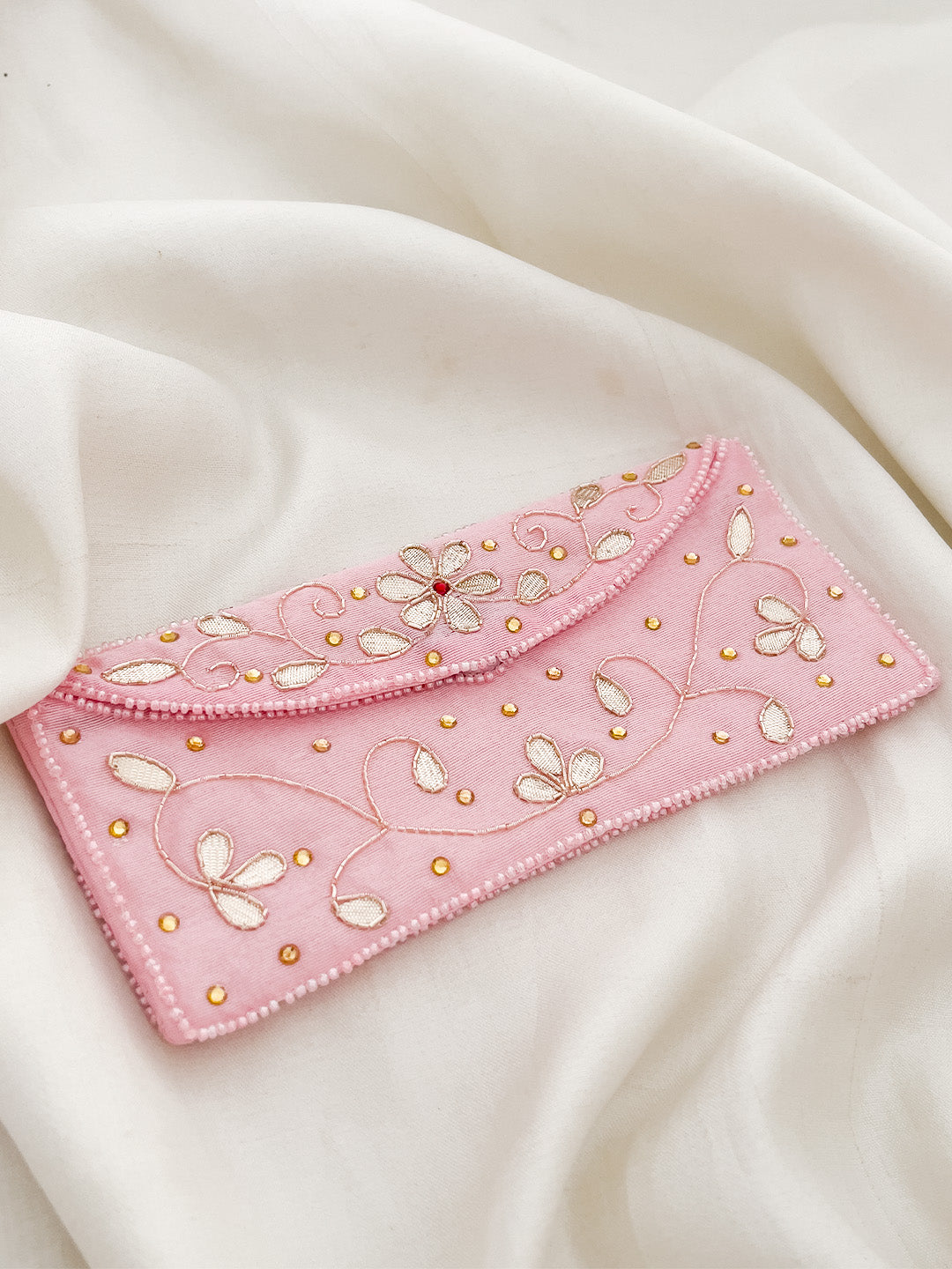 Ishhaara Pink Colored Floral Embroided Envelope Clutches