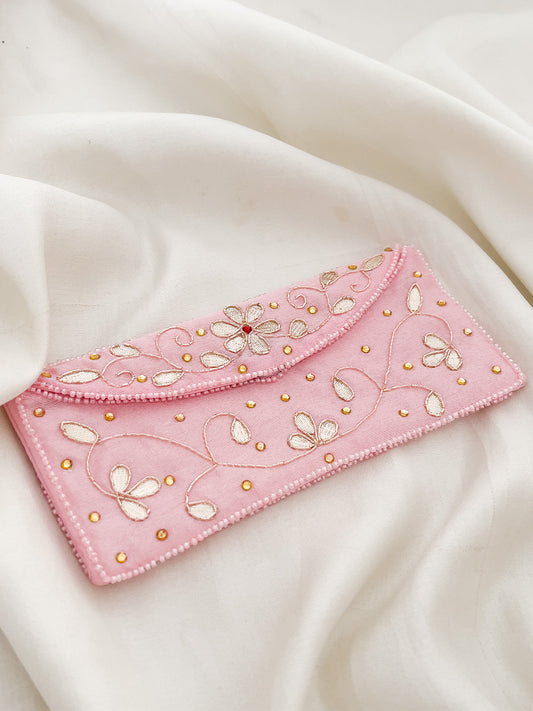 Ishhaara Pink Colored Floral Embroided Envelope Clutches