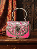 Ishhaara Pink Colored German Silver Handmade Handbag
