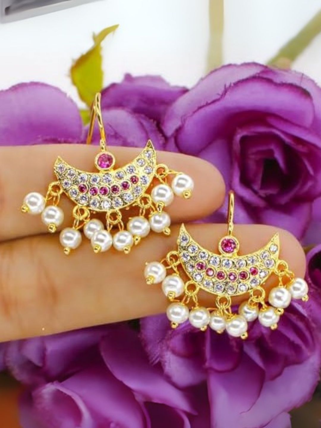 Ishhaara Pink Colour Chandrakor Styled Bugadi Earrings
