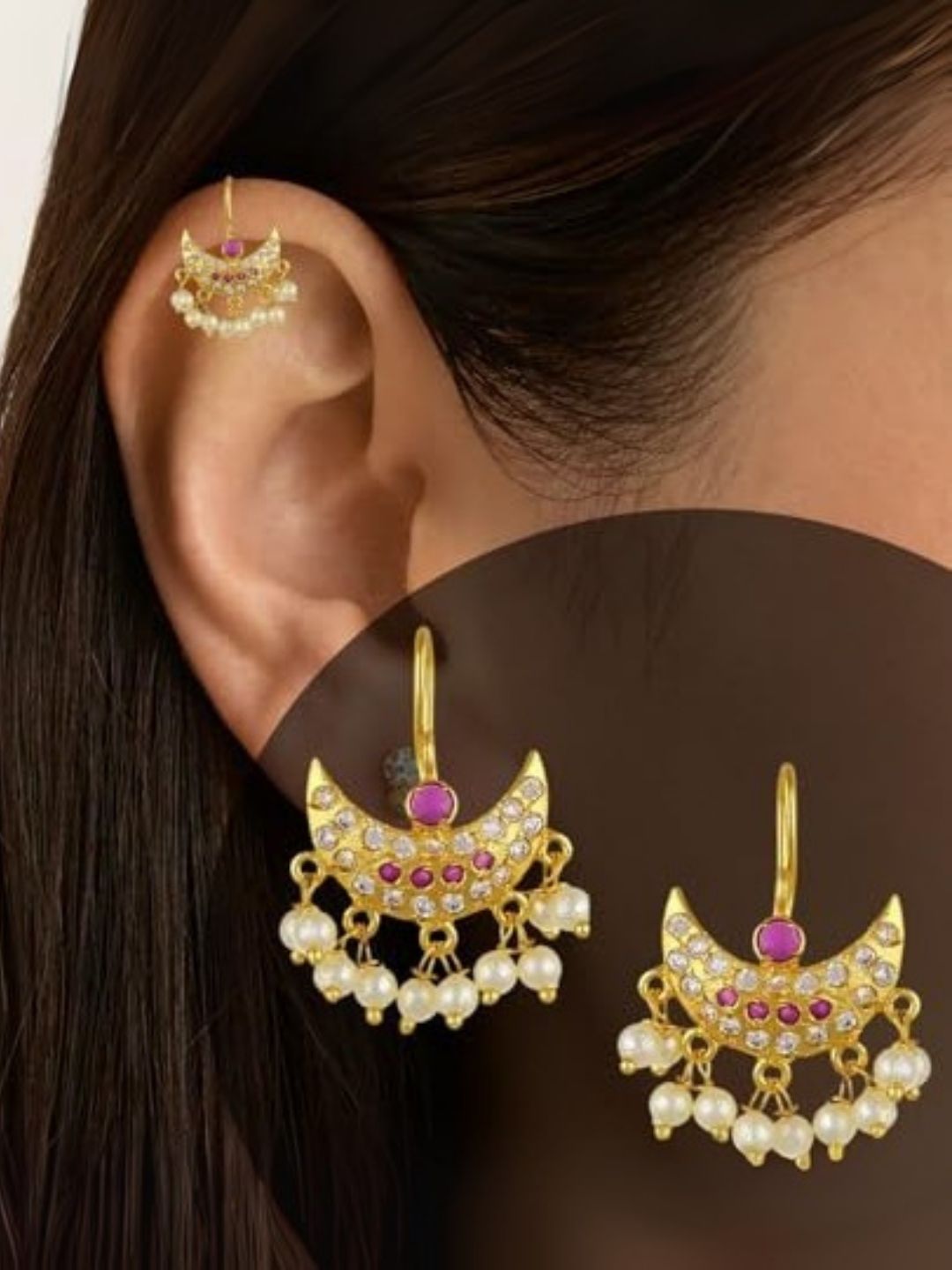 Ishhaara Pink Colour Chandrakor Styled Bugadi Earrings