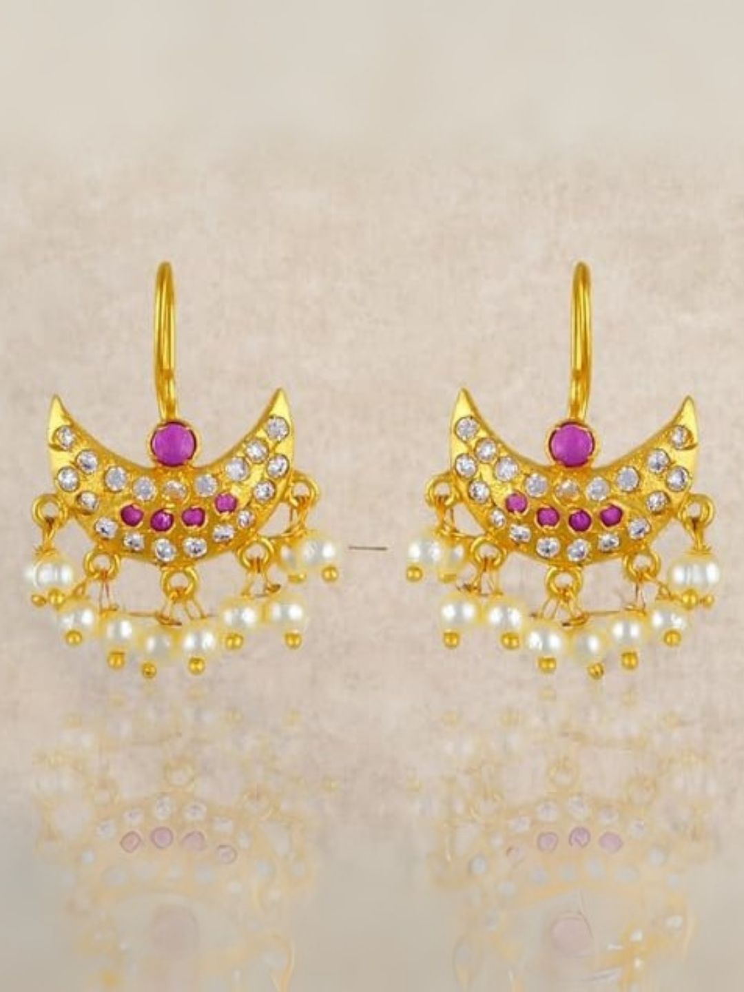 Ishhaara Pink Colour Chandrakor Styled Bugadi Earrings