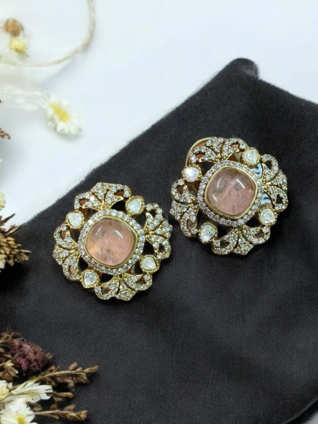 Ishhaara Pink Contemporary Stone Studded Studs