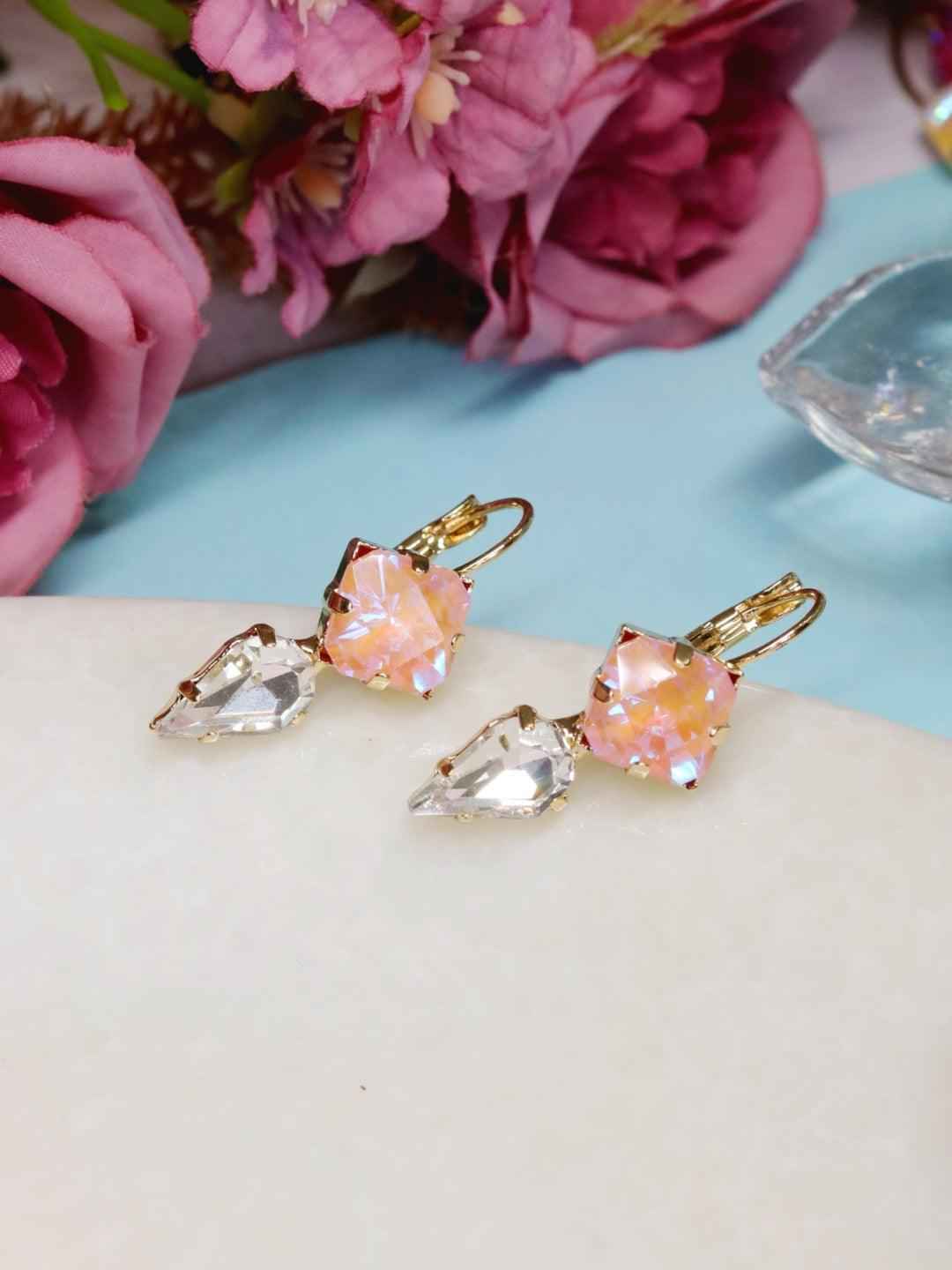 Ishhaara Pink Crystal Bullet Earrings - Pink