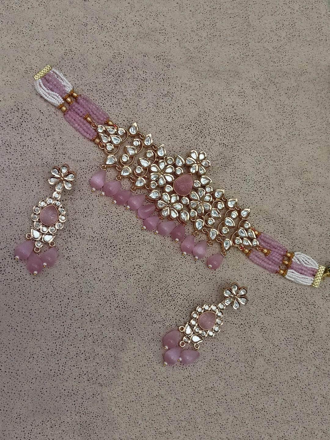 Ishhaara Pink Crystal Choker Necklace