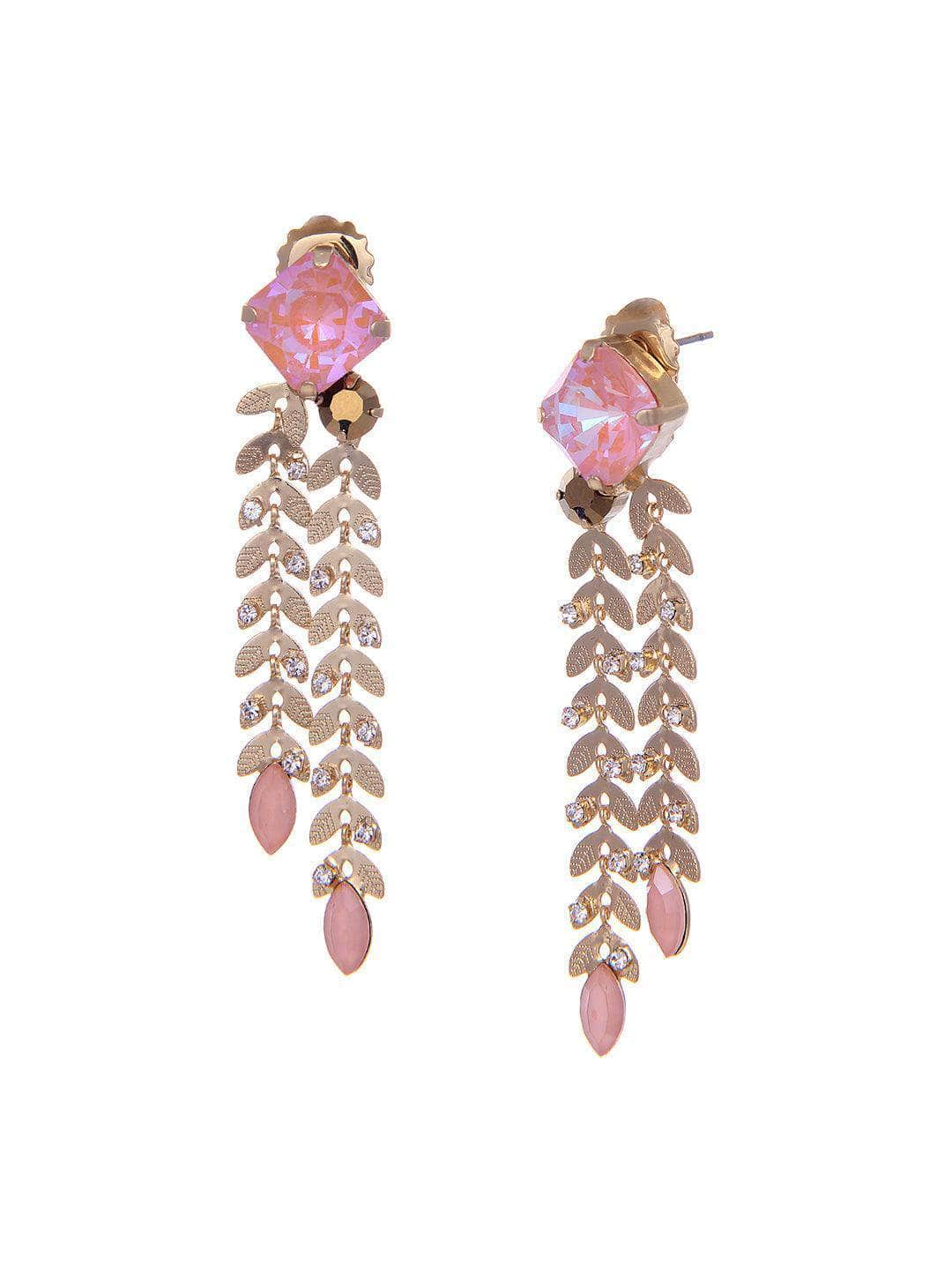 Ishhaara Pink Crystal Double Trail Earrings - Pink